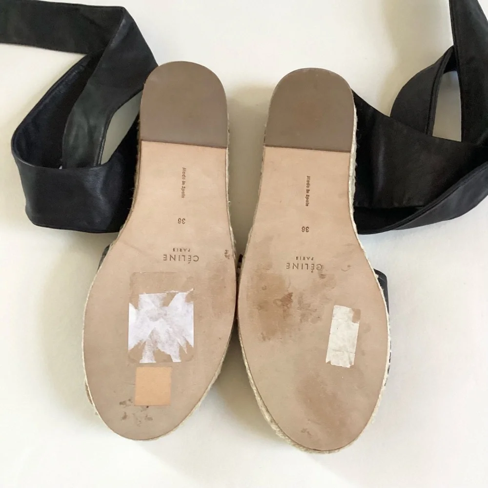 Celine Leather Black Leather Ankle Straps Espadrilles Sandals SZ 6/36 - Picture 5 of 5